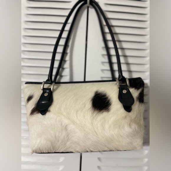 DAMARE, WOMEN'S SHOULDER BAG, Genuine cowhide leather, black white - Picture 12 of 17
